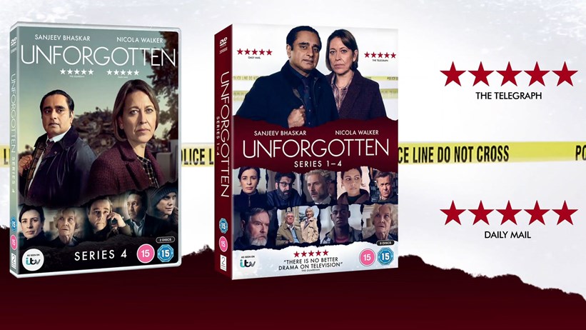 Advert showing images of Unforgotten series 4 DVD and series 1-4 DVD boxset.